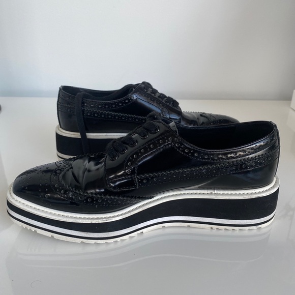 SOLD - Prada SS 2011 Black Brushed Leather Wingtip Brogues Derby Creeper 37/ - Picture 6 of 16